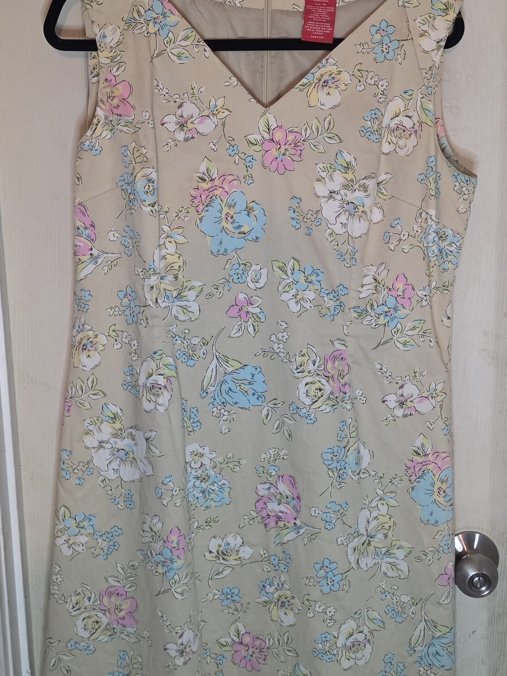 Oscar de la Renta Beige Floral V-Neck Sleeveless Dress